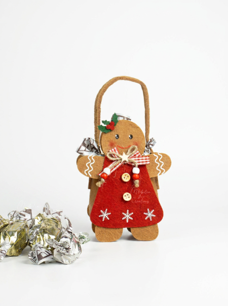 Idea regalo borse in feltro omino pan di zenzero bimbo e bimba con torroncini