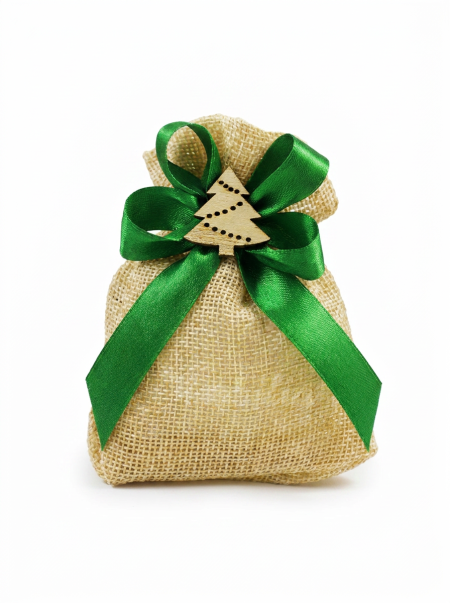 Sacchetto regalo con dolcetti "Le Natalizie" e applicazione albero assortito
