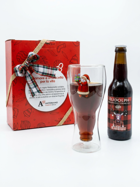 Bomboniera set bicchiere natalizio e birra artigianale Cuorematto