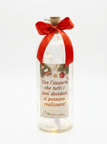 Bottiglia dei desideri in vetro con auguri di natale