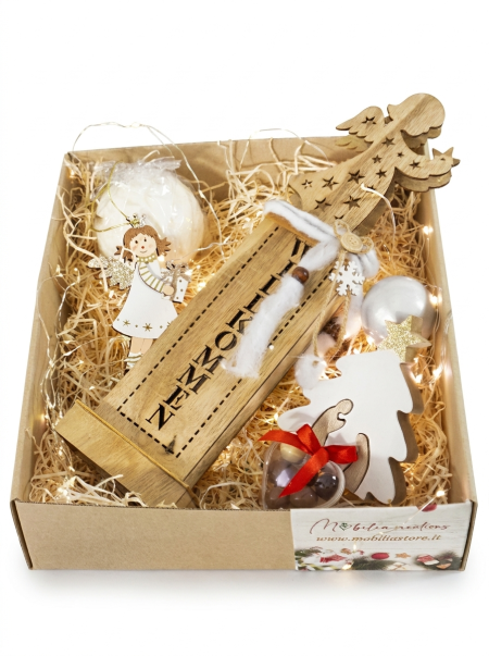 Cofanetto regalo "Benvenuto Natale" con lampada led, presepe, cioccolatini e candela