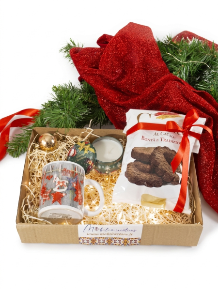 Cofanetto regalo Natalizio "Golosità siciliana" con biscotti, tazza e candela