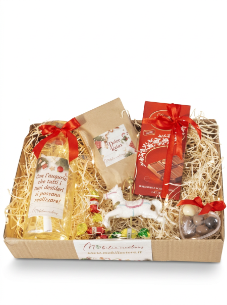Cofanetto regalo Natalizio "Dolce luce" con cioccolato e bottiglia dei desideri
