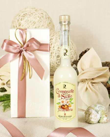 Bomboniera bottiglia di liquore crema siciliano con pasta di mandorla