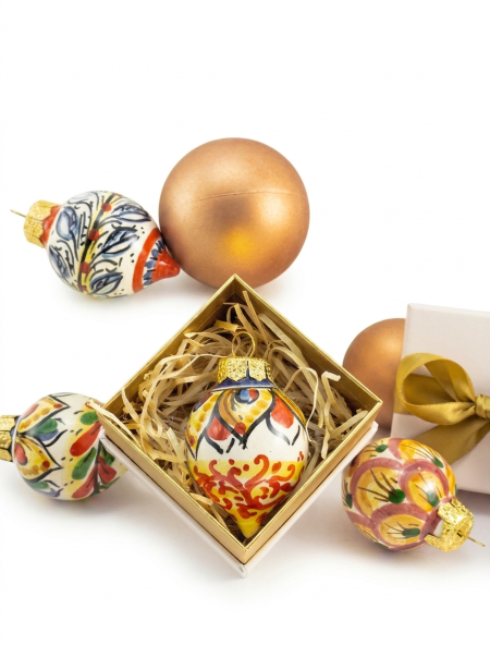 Pallina natalizia in ceramica di Caltagirone, idea regalo con scatola in cartoncino
