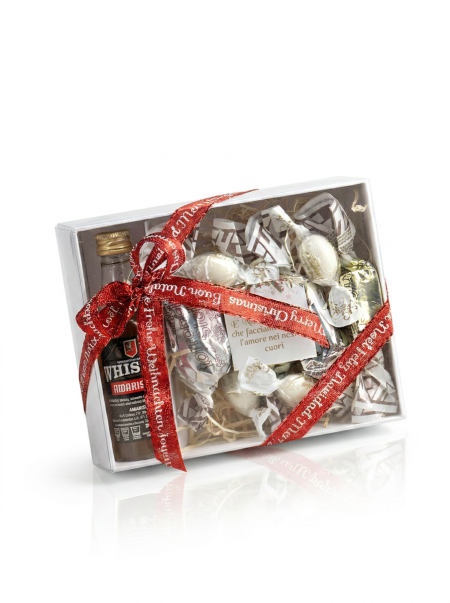 Box regalo natalizio aziendale liquore 30ml con torroncini