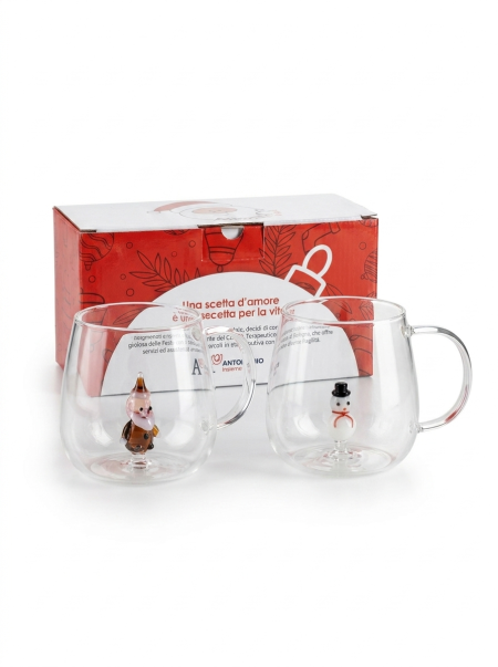Set 2 mug natalizi in vetro Cuorematto