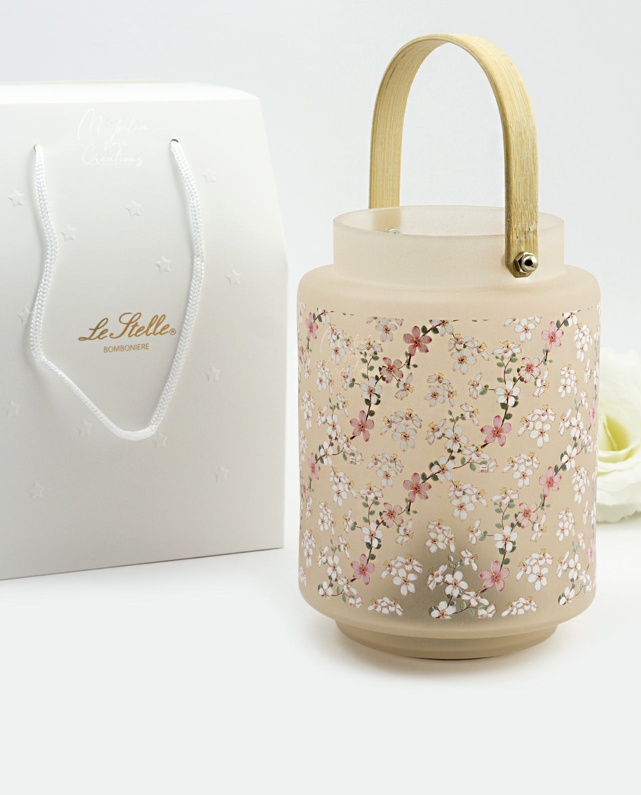 Lanterna decoro magnolia con shopper