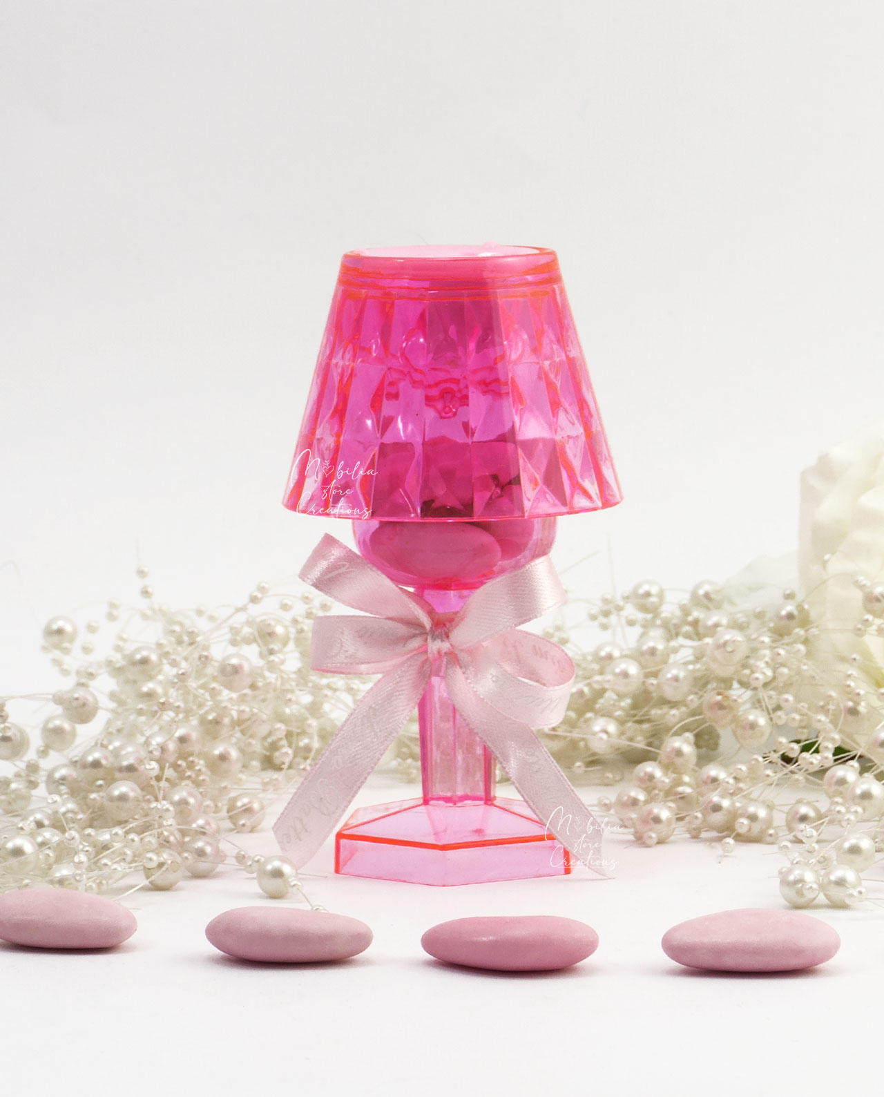 Bomboniera lampada led rosa con confetti