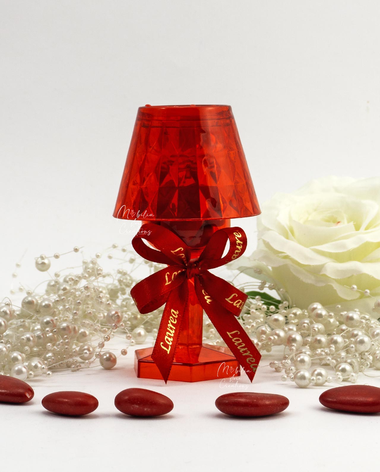 Bomboniera lampada led rossa con confetti