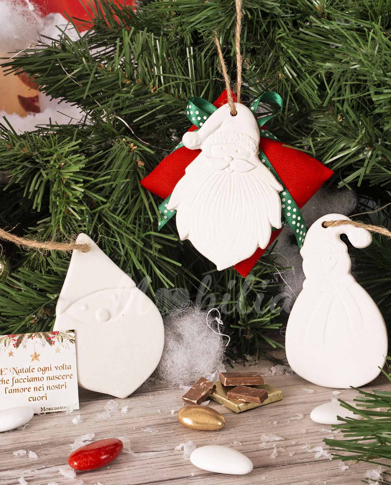 Bomboniera appendino natalizio in gesso vari decori con sacchetto