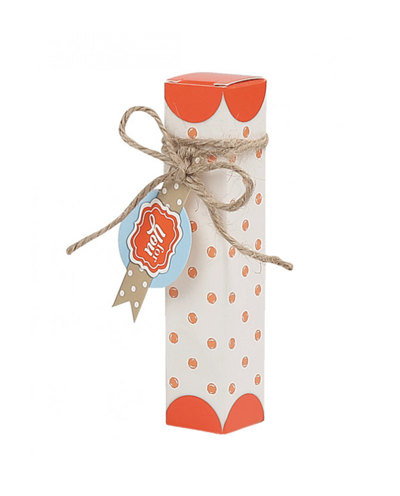 Astuccio portaconfetti arancio a pois con targhetta For You