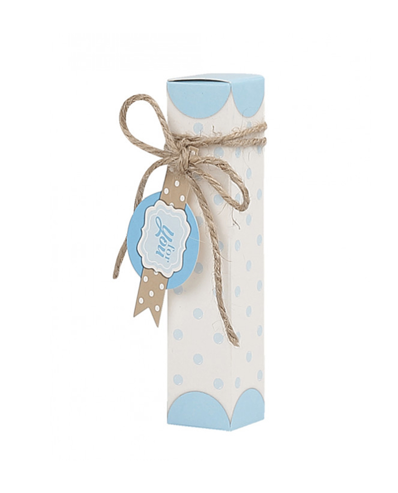 Astuccio portaconfetti azzurro a pois con targhetta For You