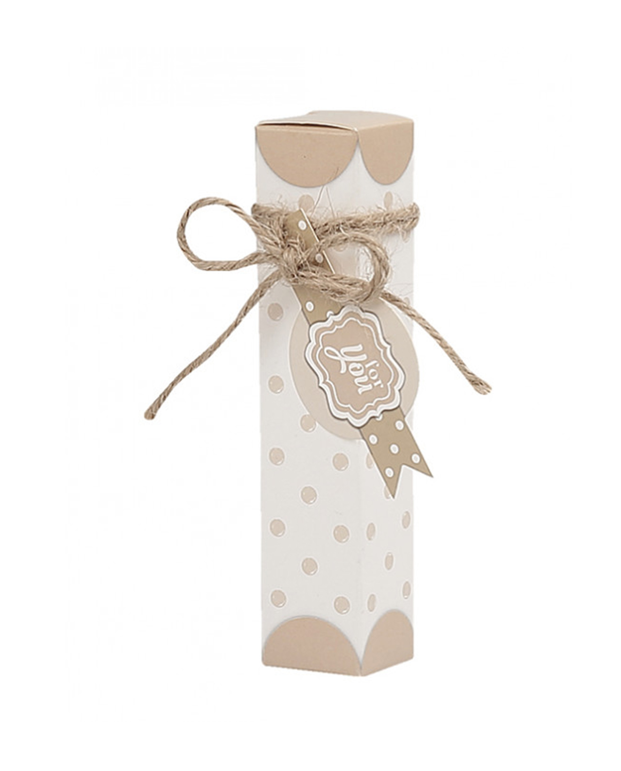 Astuccio portaconfetti tortora a pois con targhetta For You