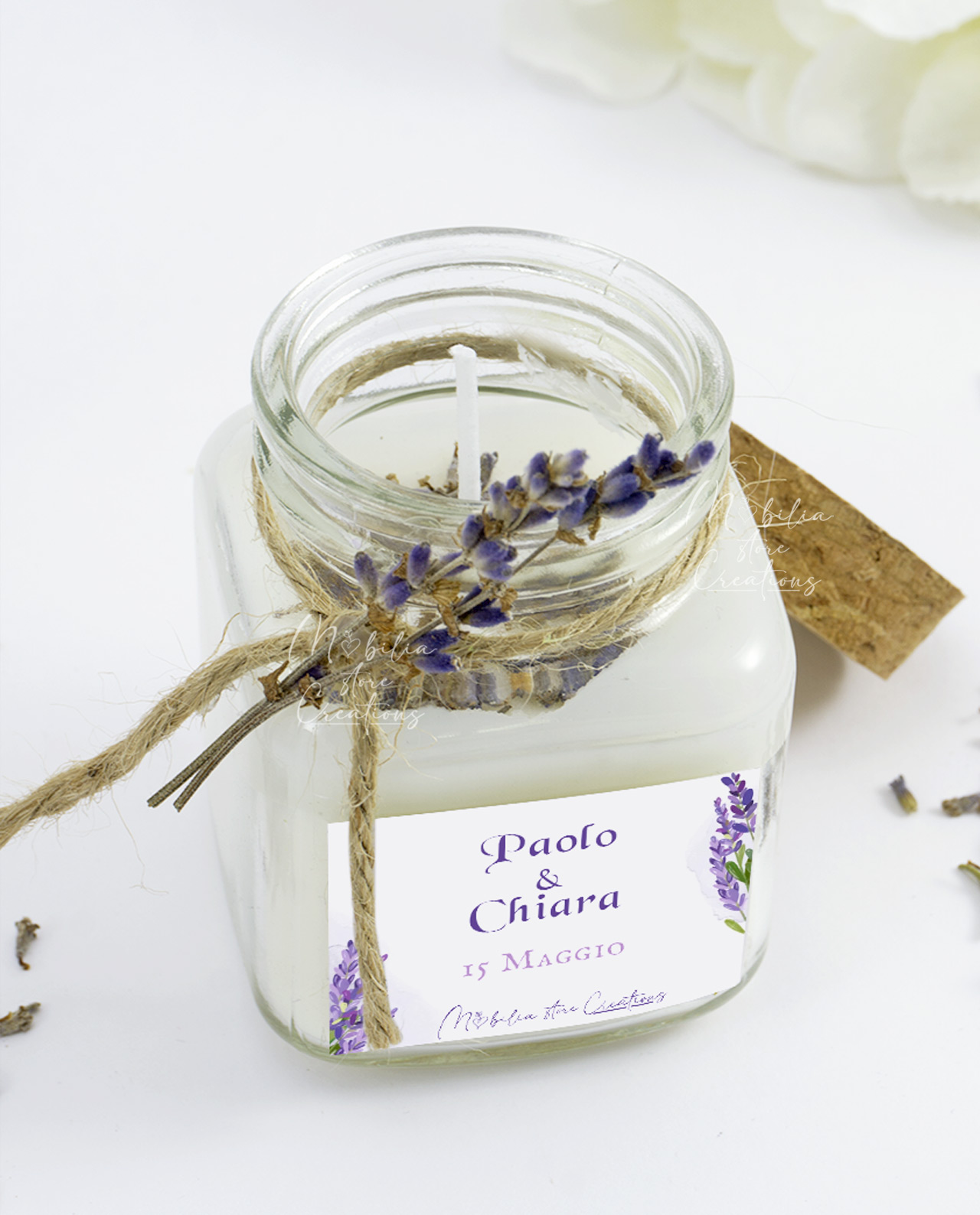 Bomboniera Legambiente barattolo candela fiori di lavanda fatta a mano - immagine 9