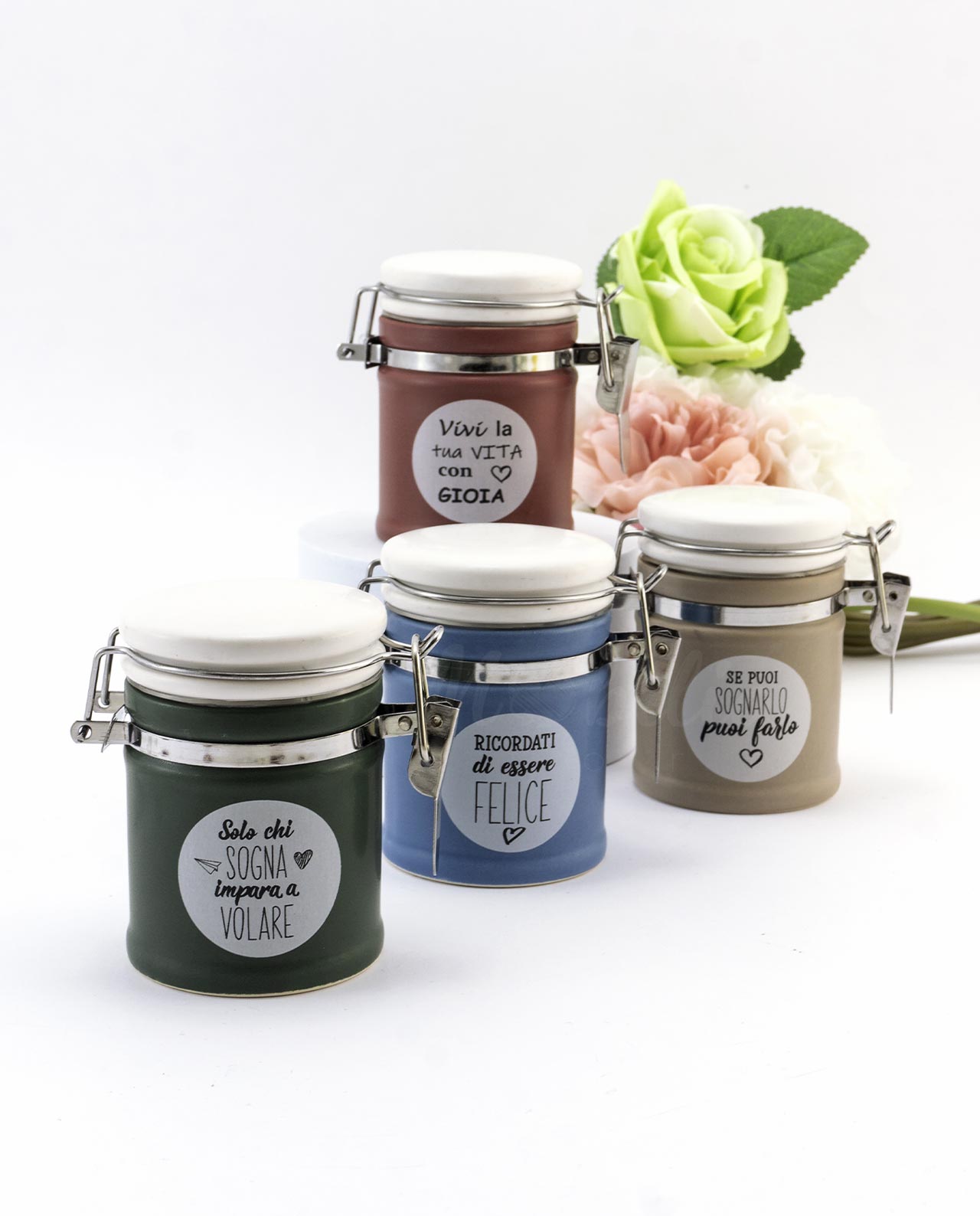 Barattolo ermetico decoro colorato con frasi assortite