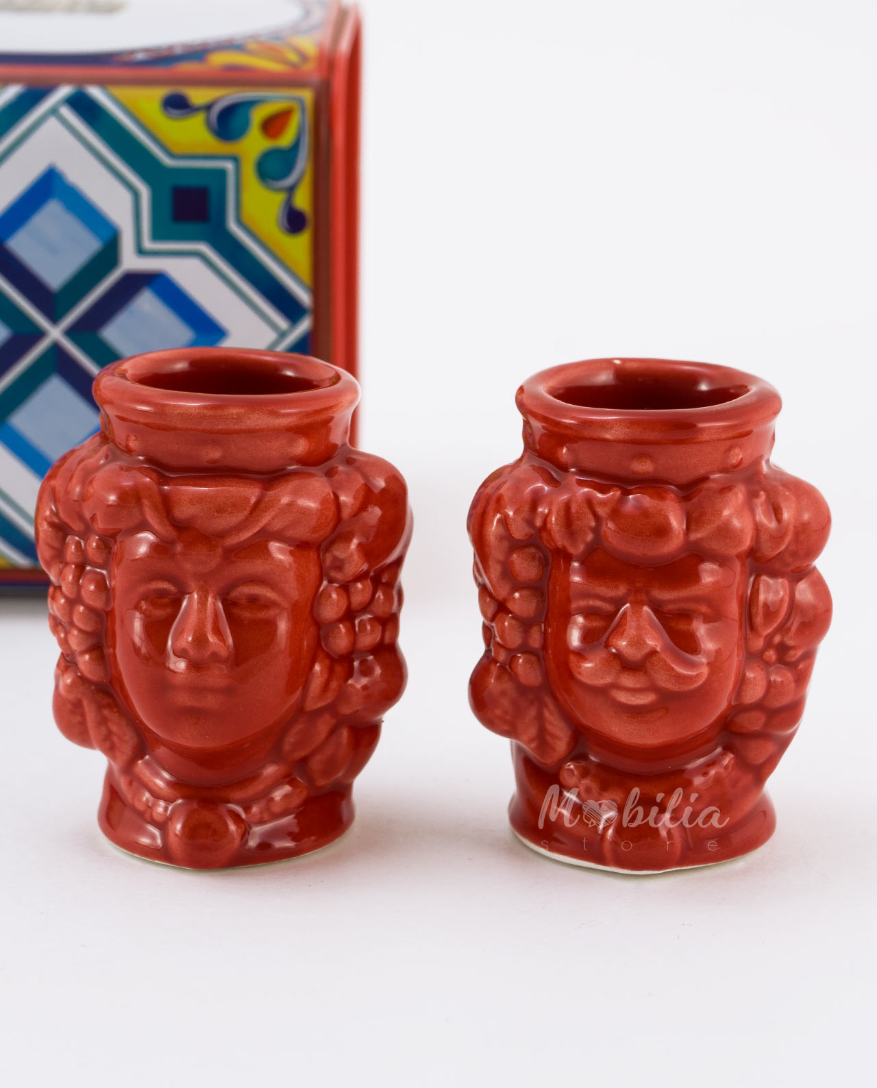 Testa di moro porta stuzzicadenti rossa ceramica di Caltagirone