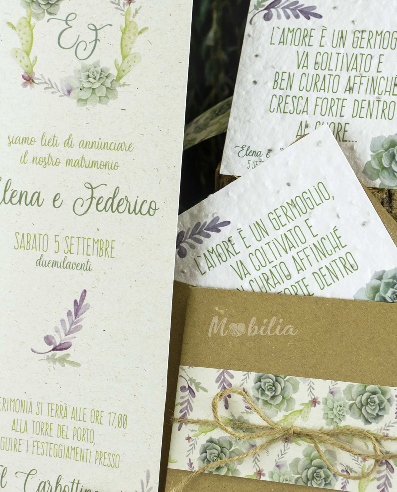 Partecipazione carta da piantare modello Cactus - immagine 4