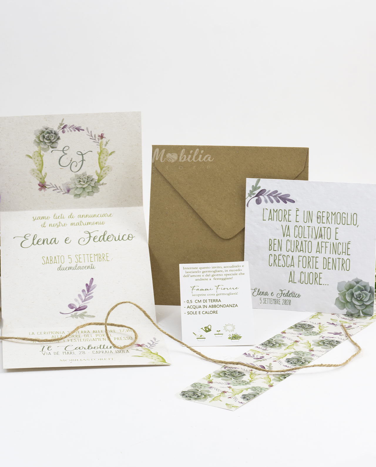 Partecipazione carta da piantare modello Cactus - immagine 5