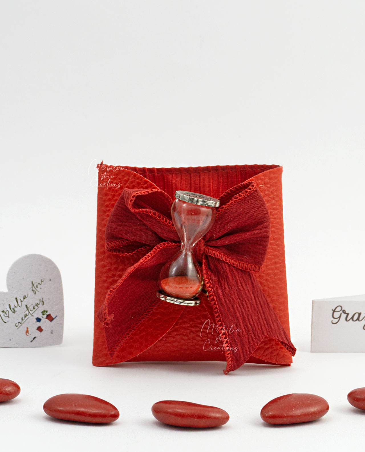 Mini clessidra rossa con basi personalizzabili Tabor su Sacchetto