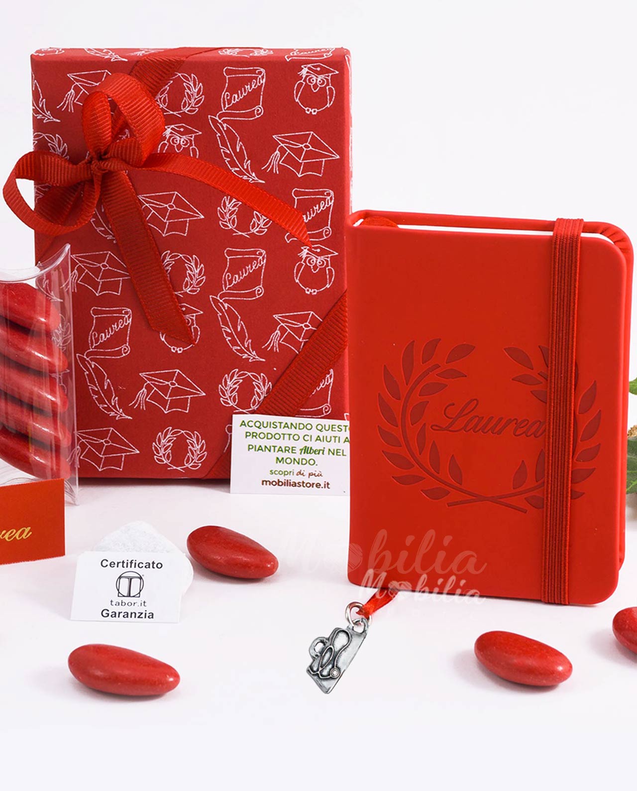 Bomboniera blocco note rosso con ciondolo laurea medicina argento Tabor