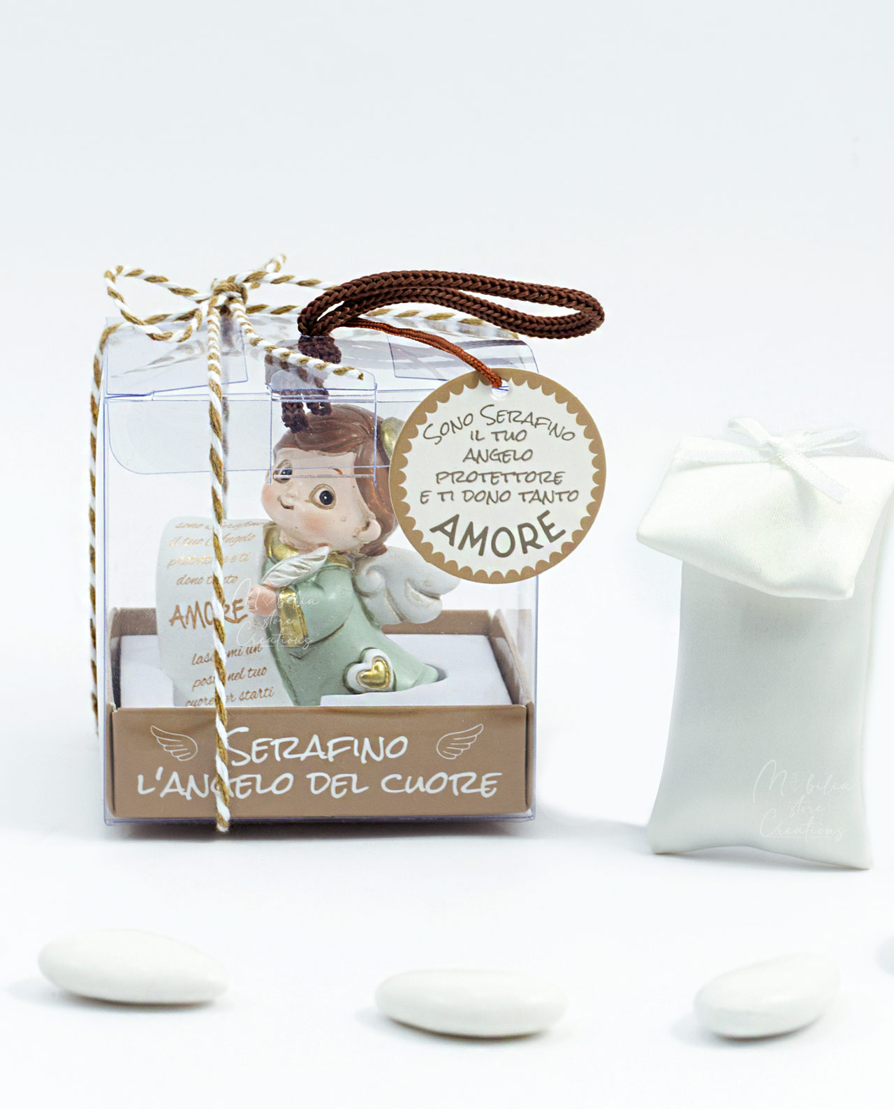 Bomboniera Angelo serafino con frasi assortite