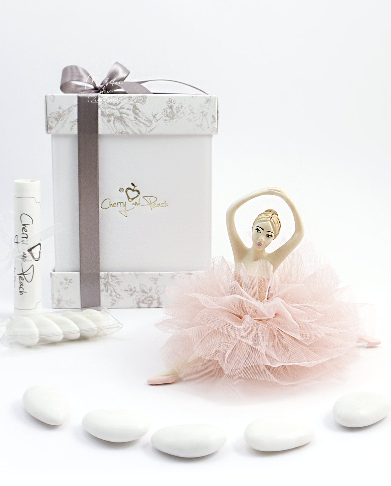 Bomboniera Ballerina in spaccata capodimonte con tutù rosa Cherry and Peach