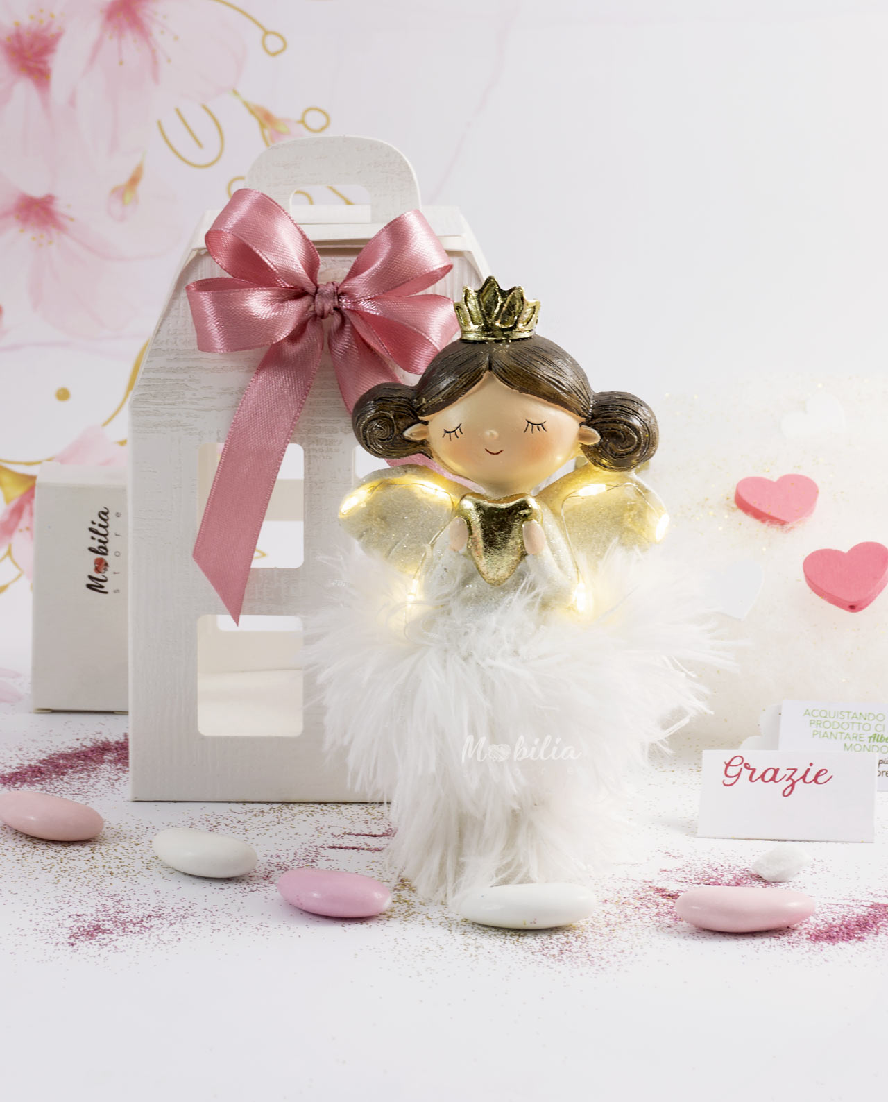 Bomboniera lampada led principessa assortita con piume