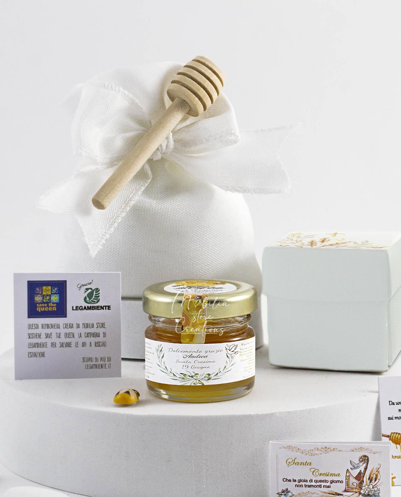 Bomboniera legambiente miele siciliano da 25 gr personalizzabile e scatolina croce tau