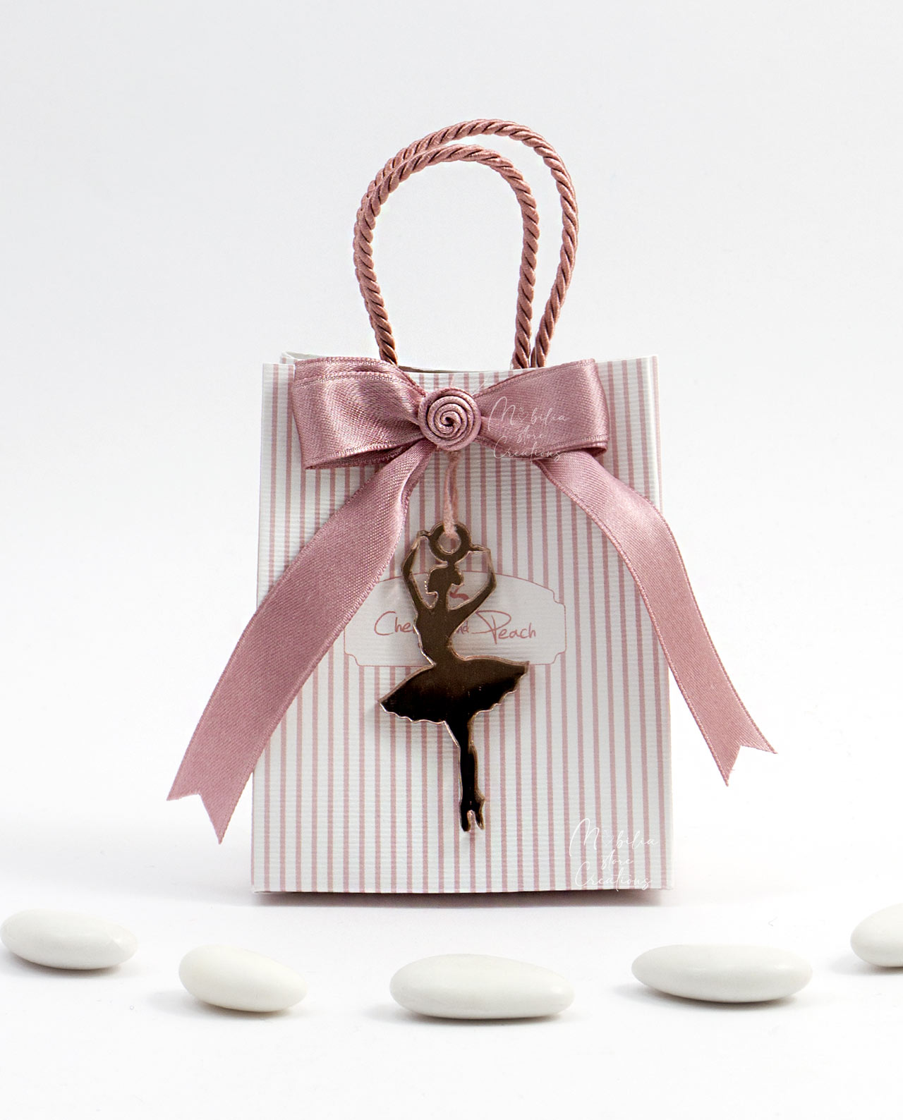 Borsetta portaconfetti con ciondolo ballerina Cherry and Peach