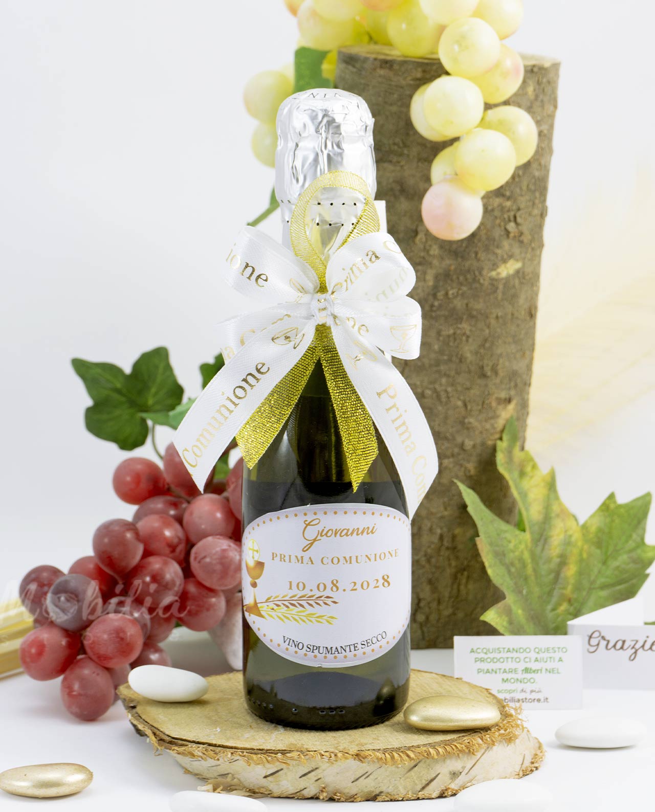 Bomboniera piccolo vino spumante etichetta personalizzata e nastro cerimonia