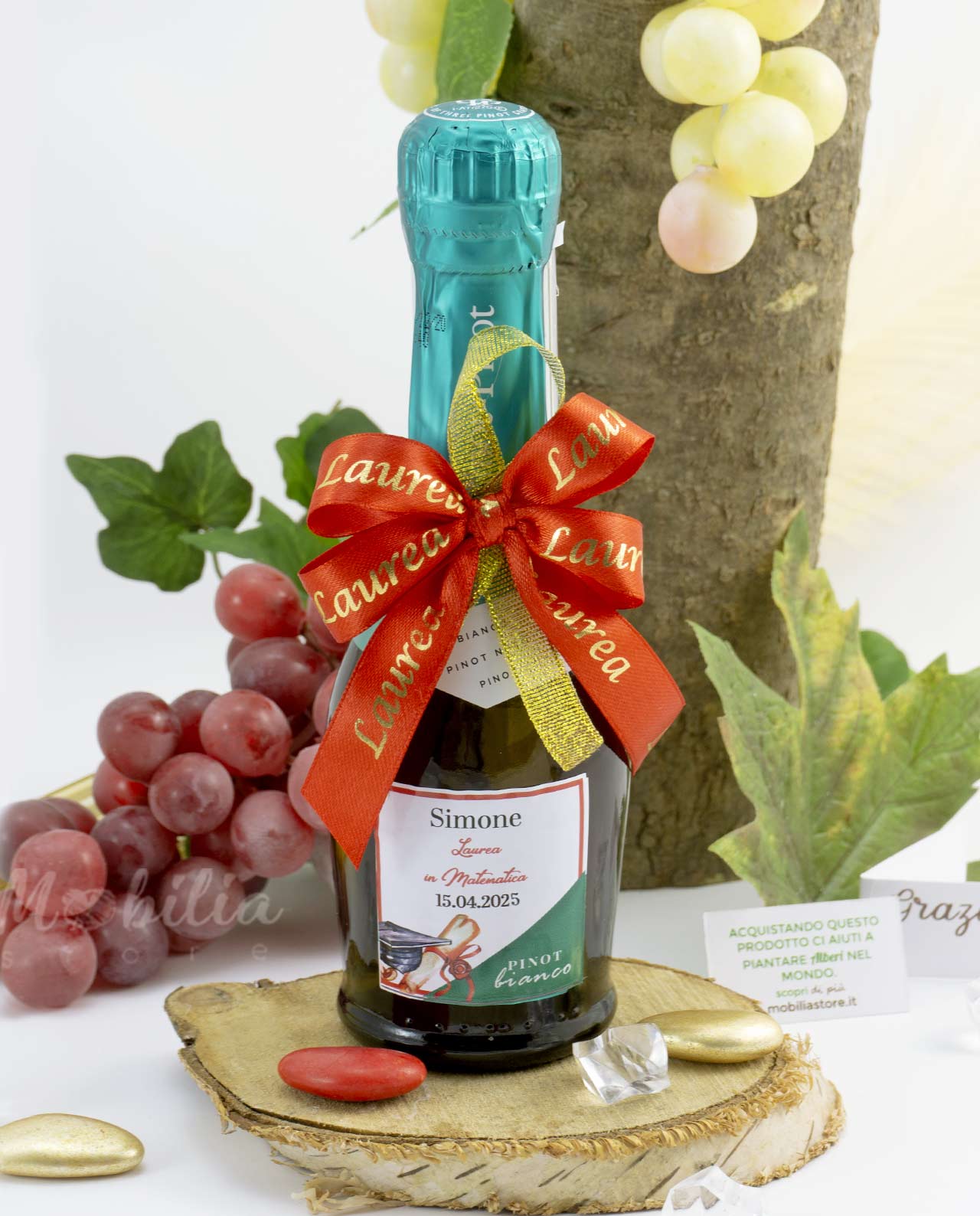 Bomboniera mini spumante Pinot bianco etichetta personalizzata e nastro cerimonia