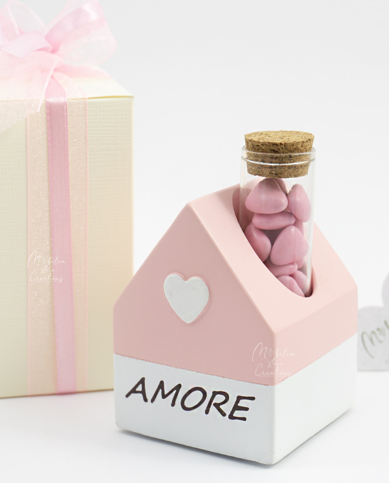 Bomboniera Casetta rosa con provetta assortita - immagine 4