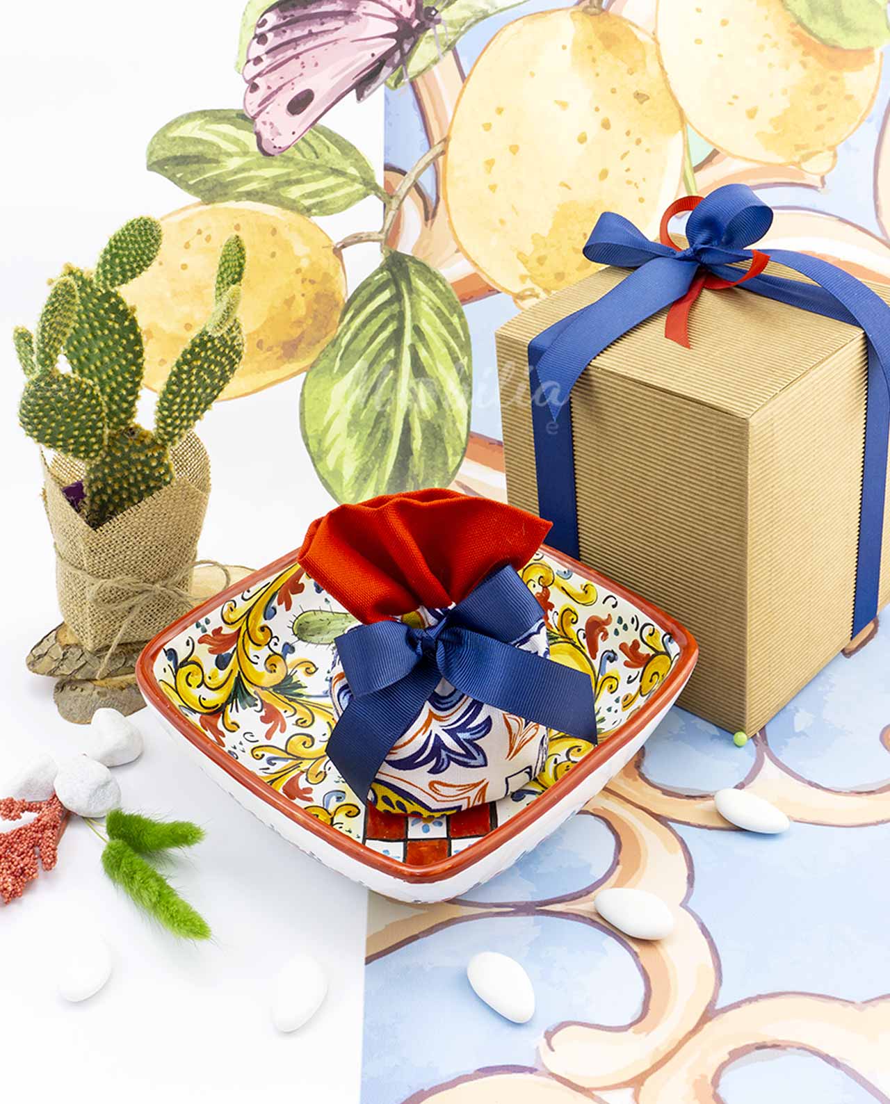 Bomboniera Legambiente Ciotola quadrata maiolica rossa in ceramica artigianale varie misure