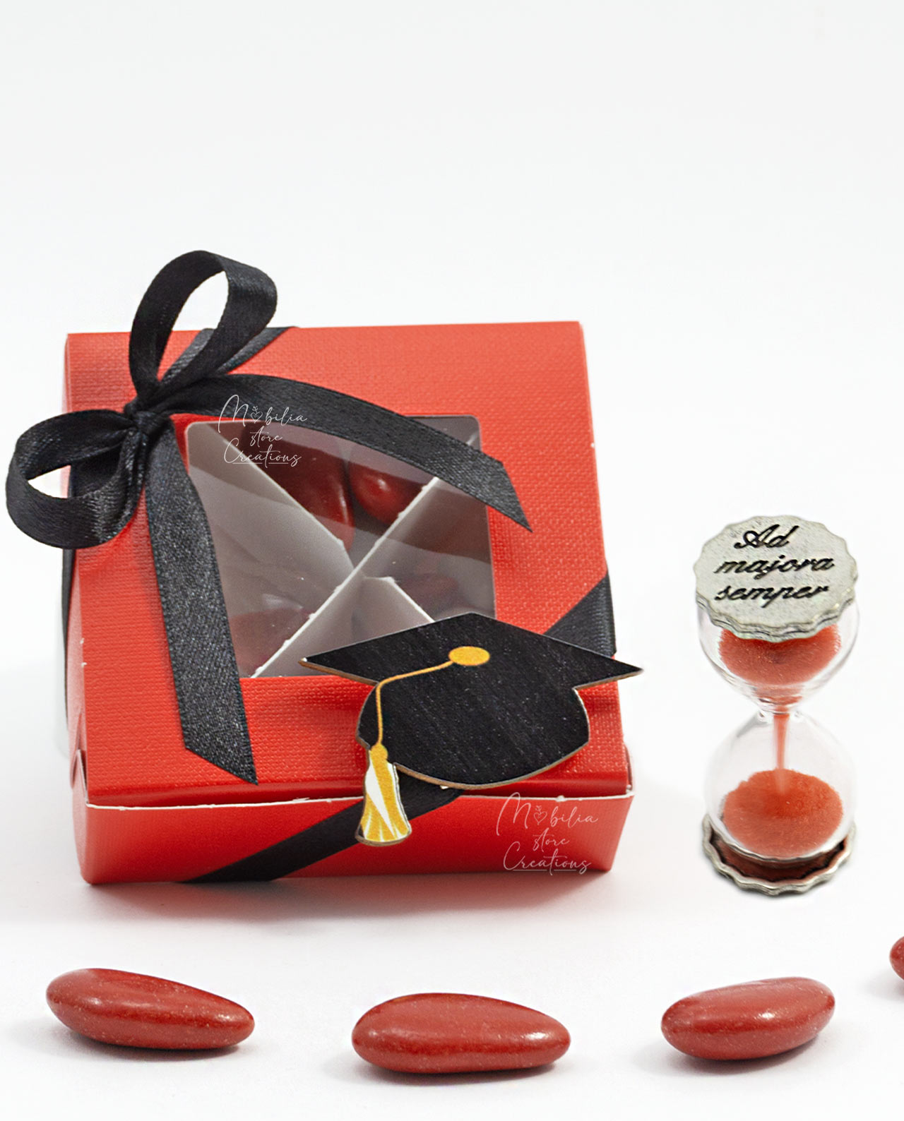 Bomboniera Mini clessidra rossa con basi personalizzabili Tabor