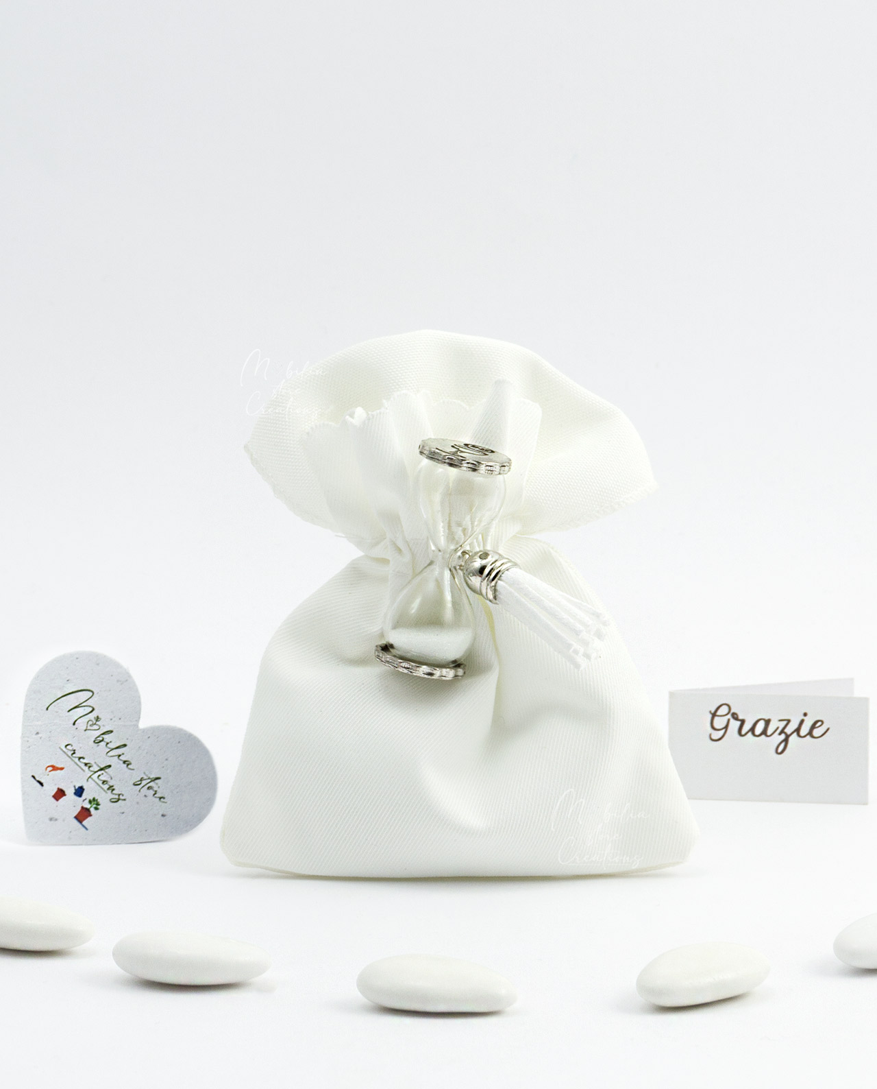 Mini clessidra bianca con basi personalizzabili Tabor su Sacchetto