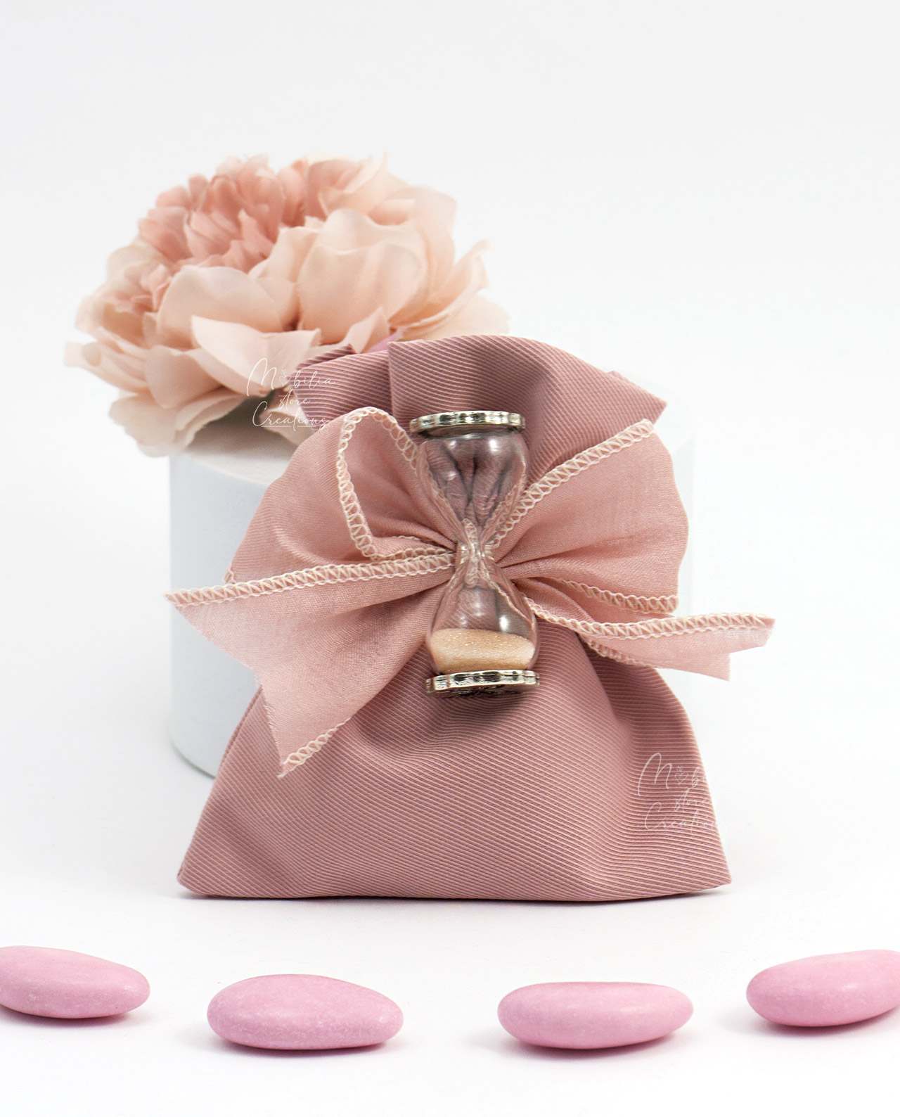 Mini clessidra rosa con basi personalizzabili Tabor su Sacchetto