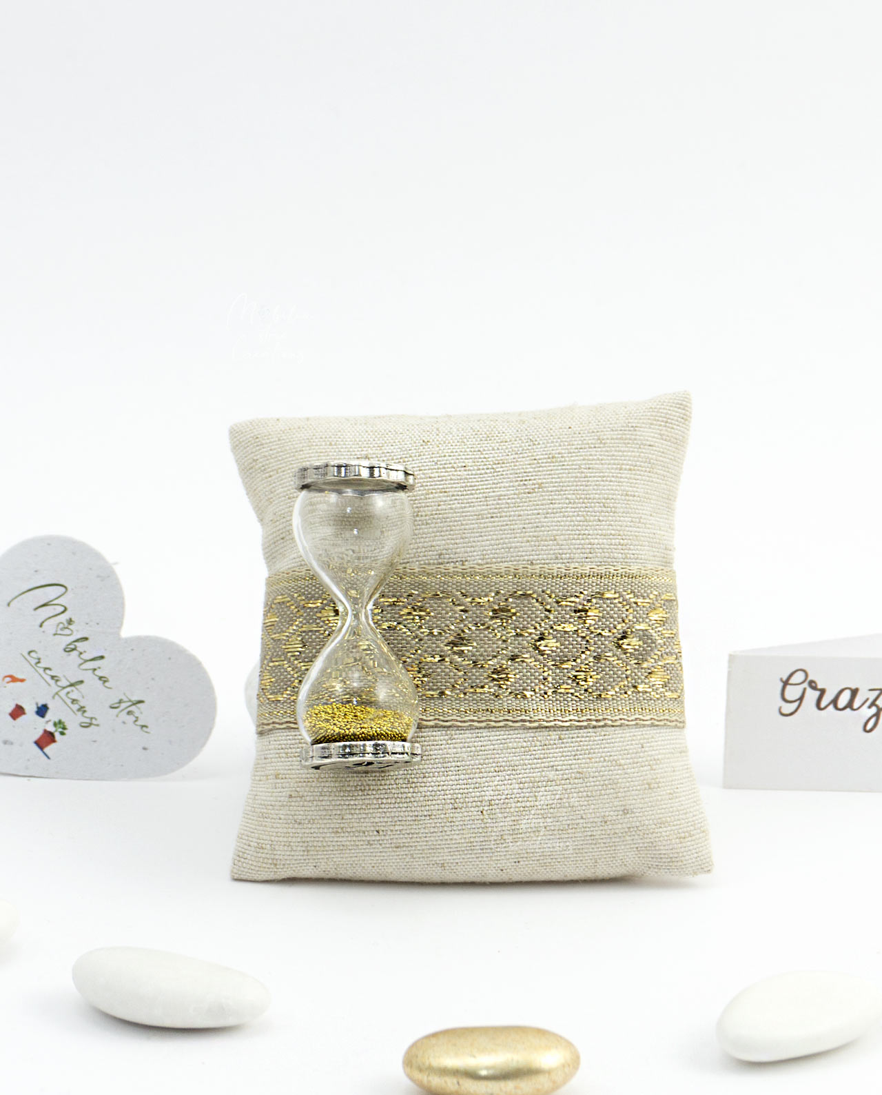 Mini clessidra oro con basi personalizzabili Tabor su Sacchetto