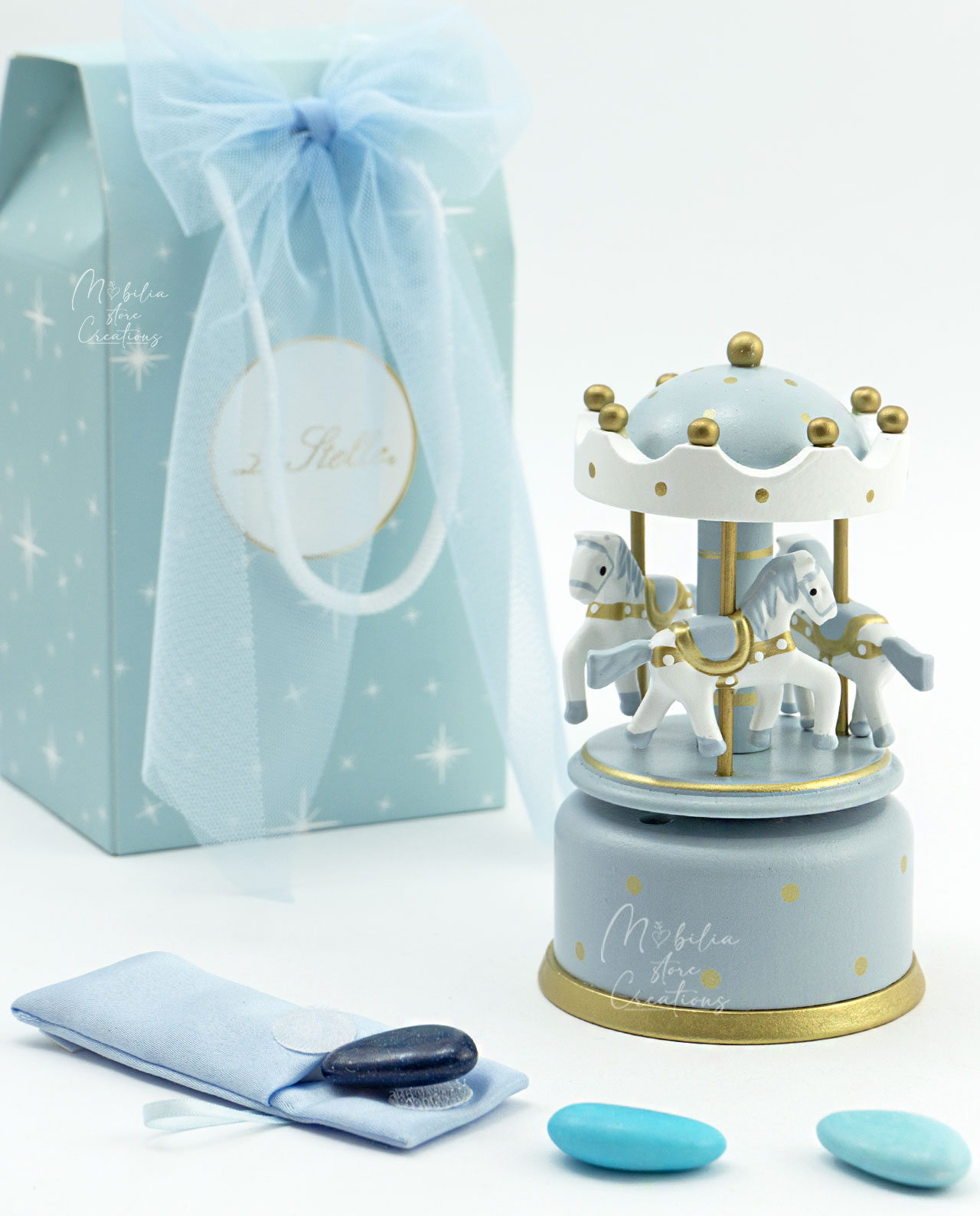 Bomboniera Carillon giostrina azzurro H 13cm - immagine 5