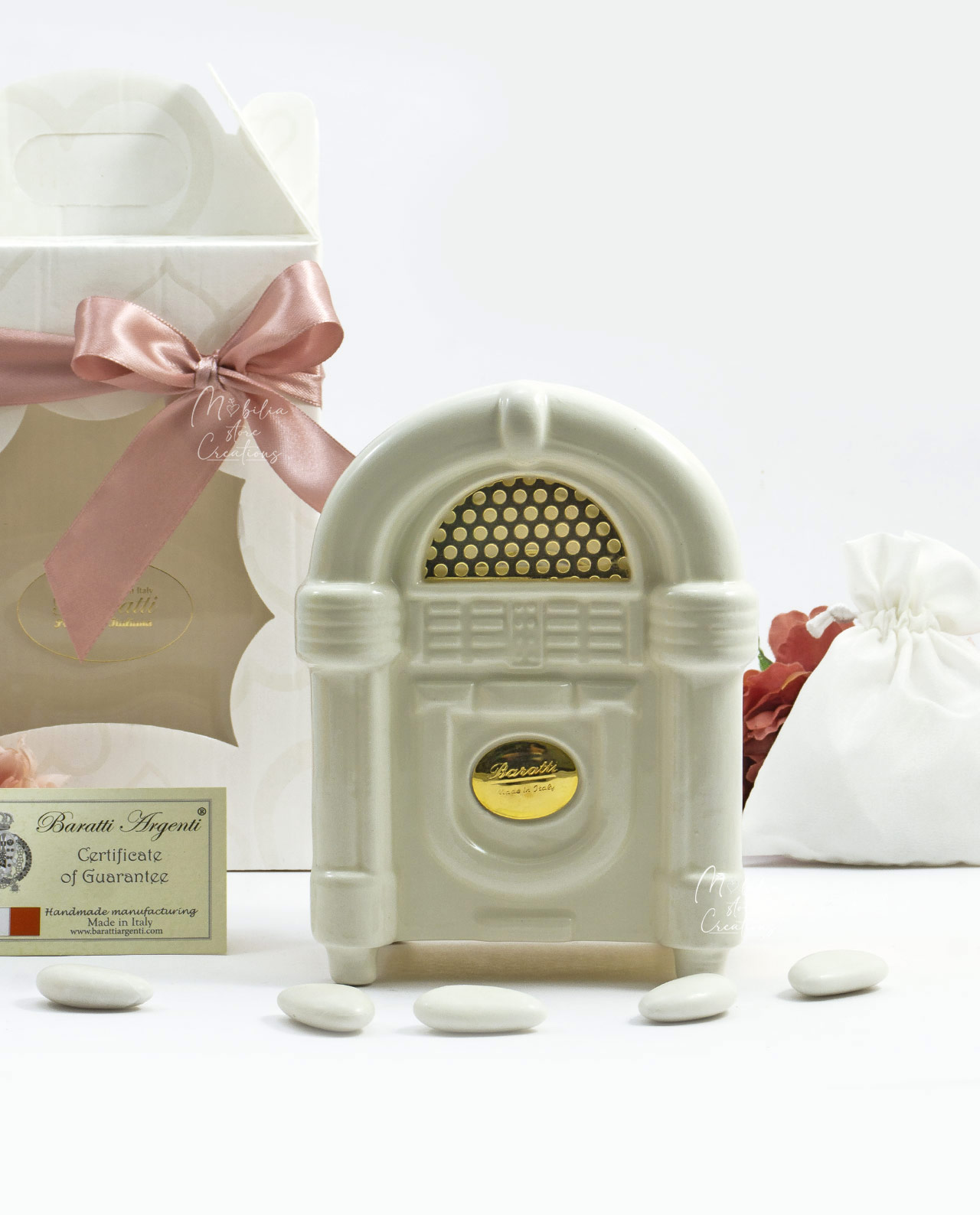 Bomboniera Jukebox Bluetooth vintage in Capodimonte bianco