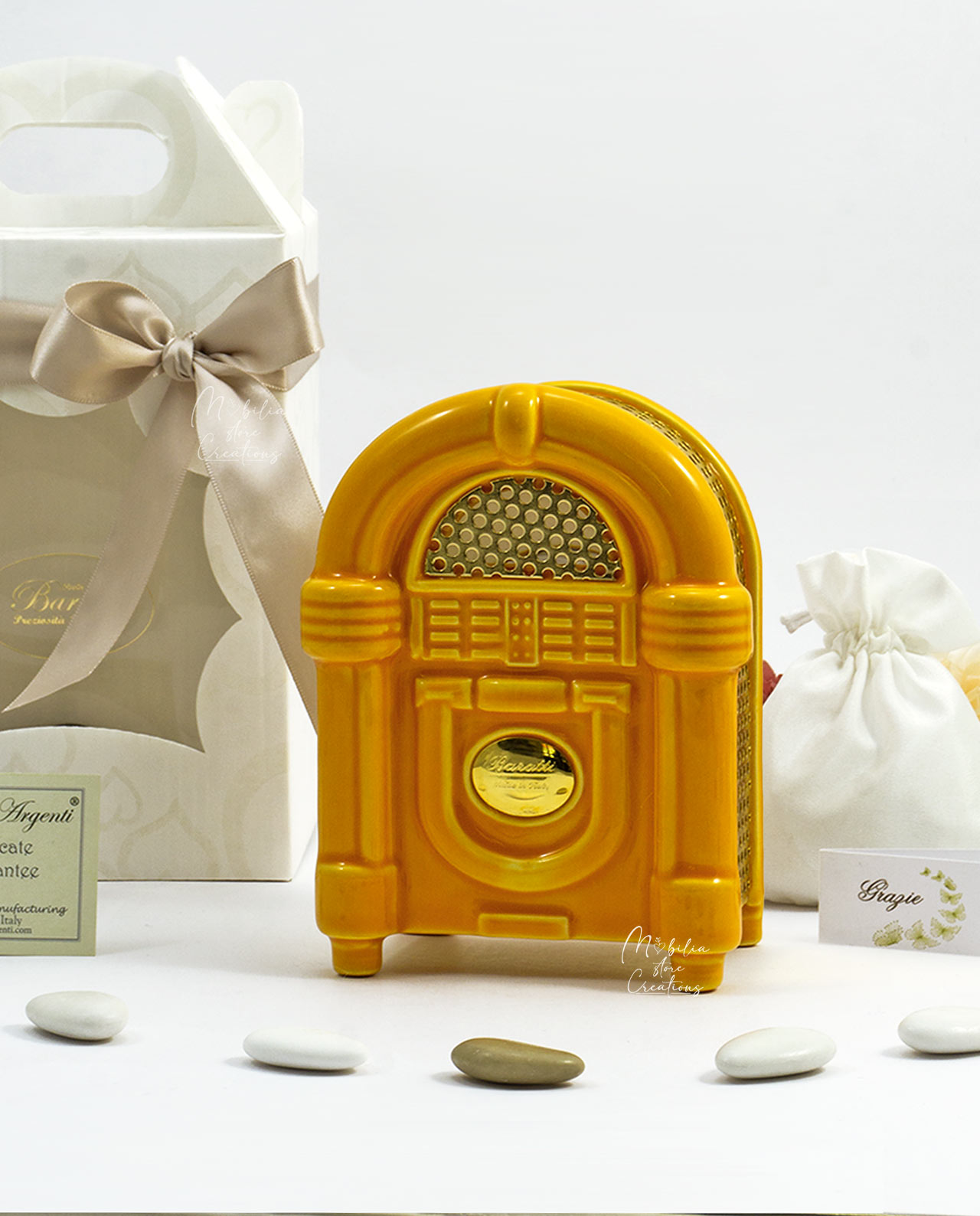 Bomboniera Jukebox cassa vitage in Capodimonte arancio