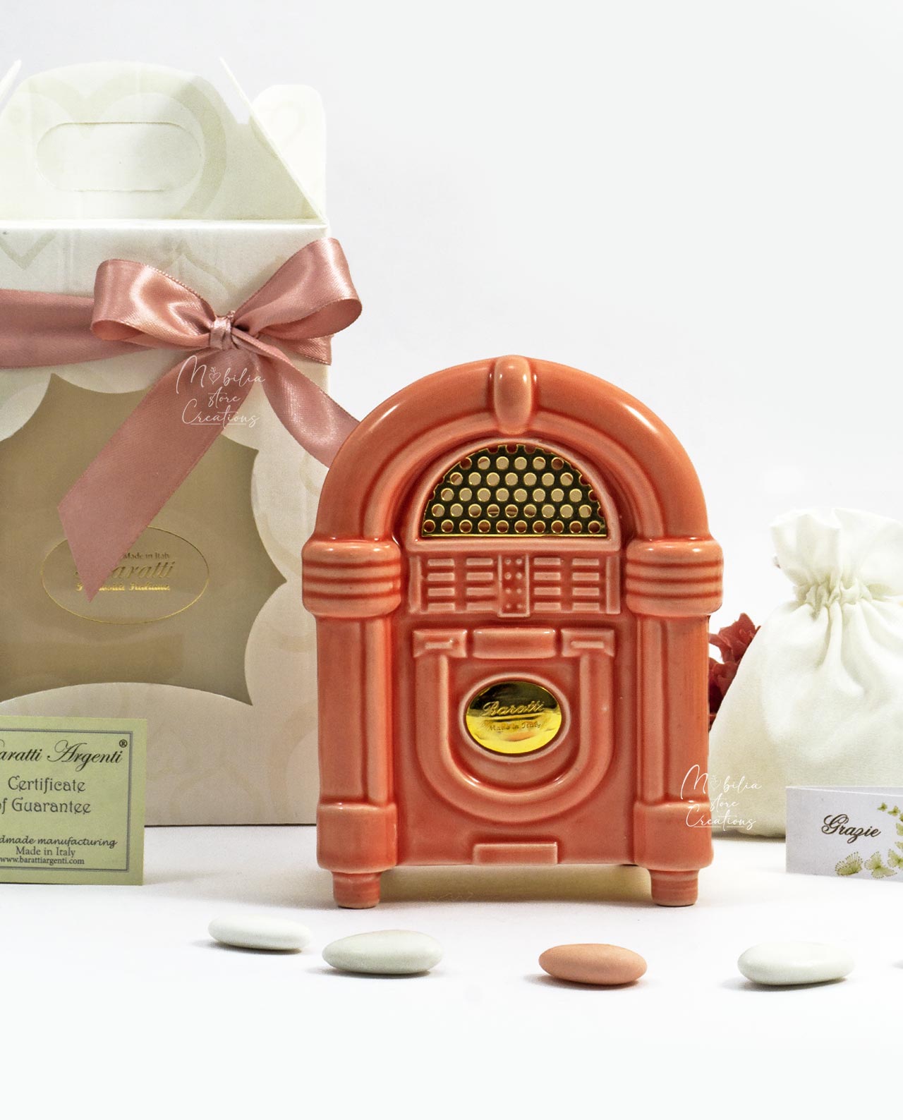 Bomboniera Jukebox cassa vitage in Capodimonte rosa
