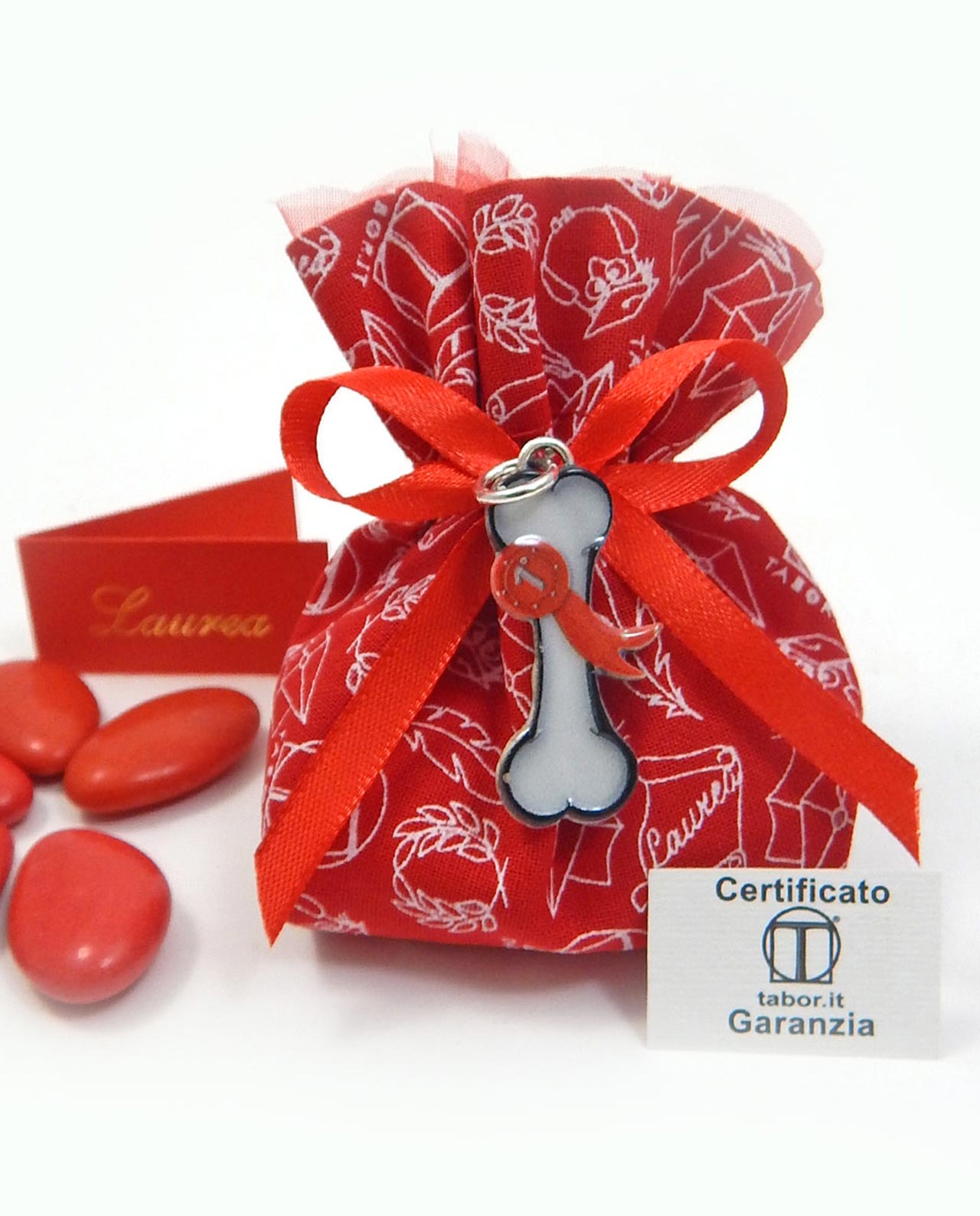 bomboniera laurea medicina con ciondolo a forma di osso argento tabor