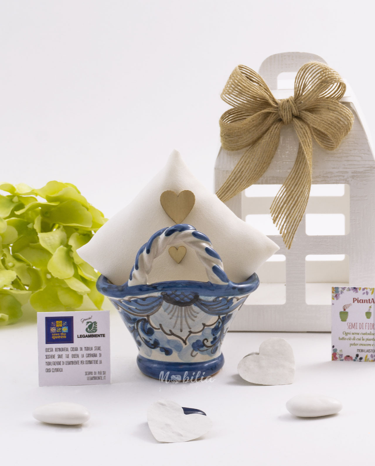 Bomboniera Legambiente coffa piccola in ceramica artigianale vari decori con coriandoli piantabile