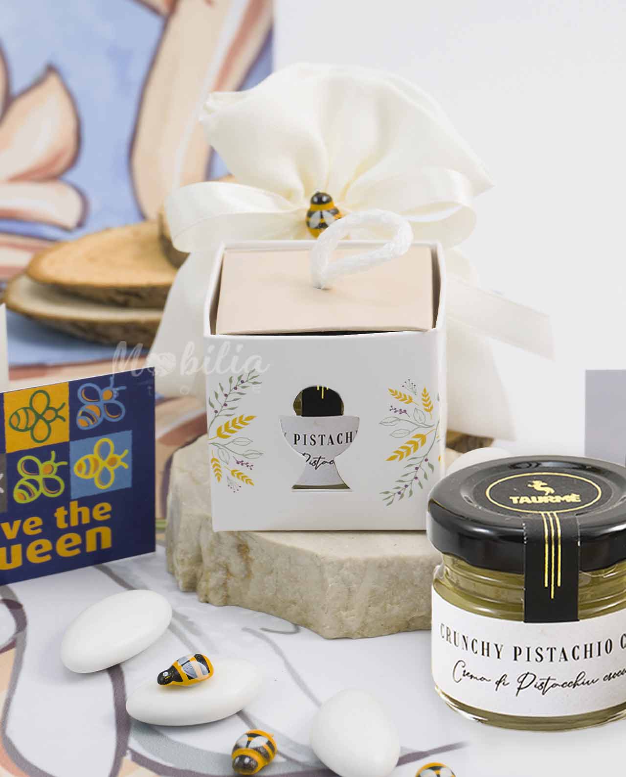 Bomboniera legambiente crema di pistacchio con scatolina e sacchetto