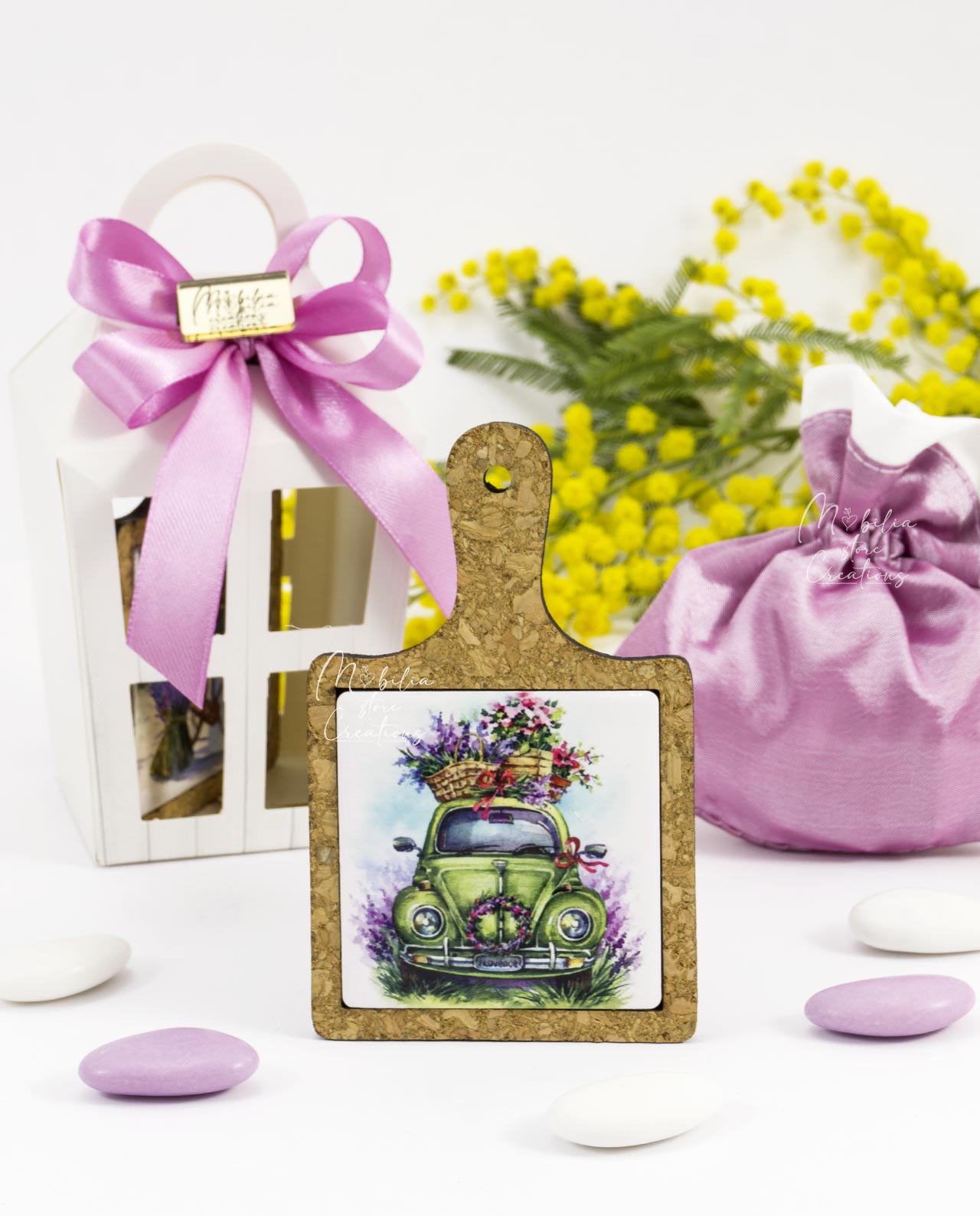 Bomboniera mini tagliere magnete con fiori di lavanda