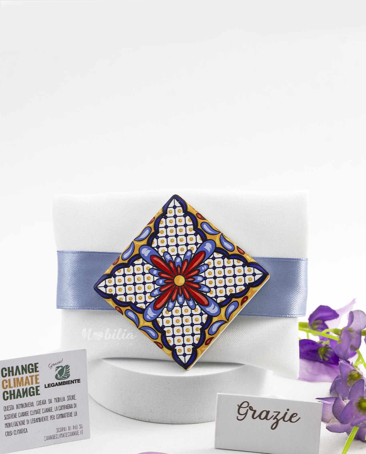 Bomboniera Legambiente magnete maiolica con certificato piantabile