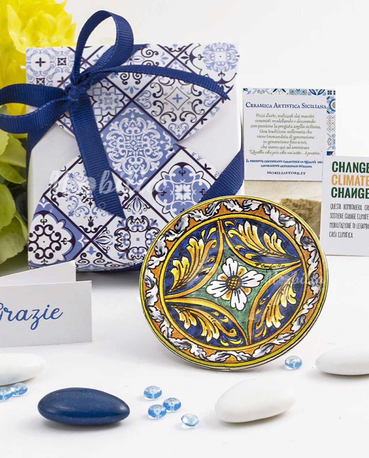 Bomboniera Legambiente magnete piattino assortito in ceramica artigianale