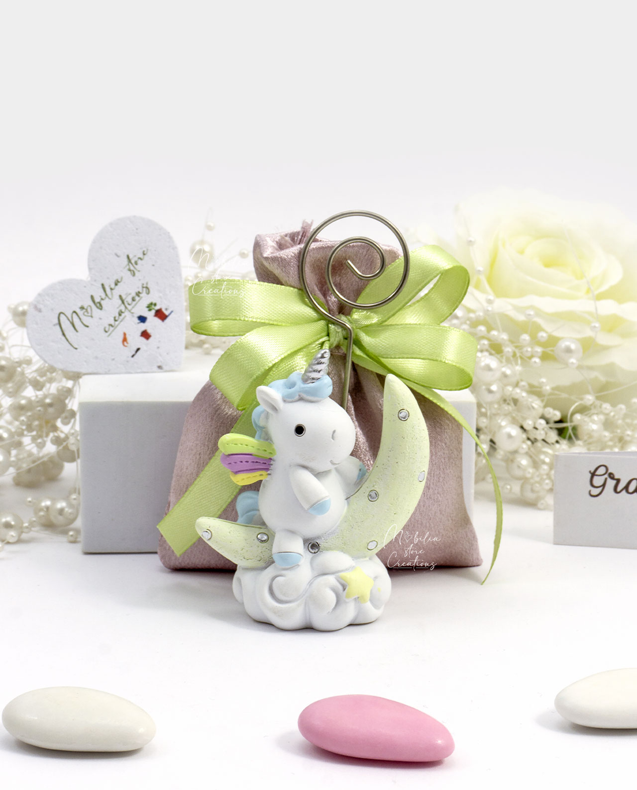 Bomboniera memoclip unicorno arcobaleno