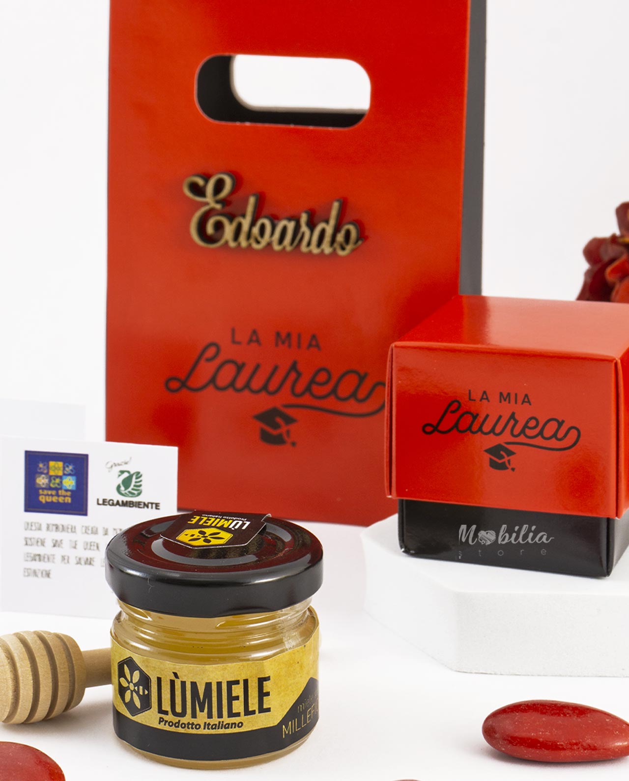 Bomboniera Legambiente creme spalmabili con scritta personalizzata e bag laurea - immagine 3